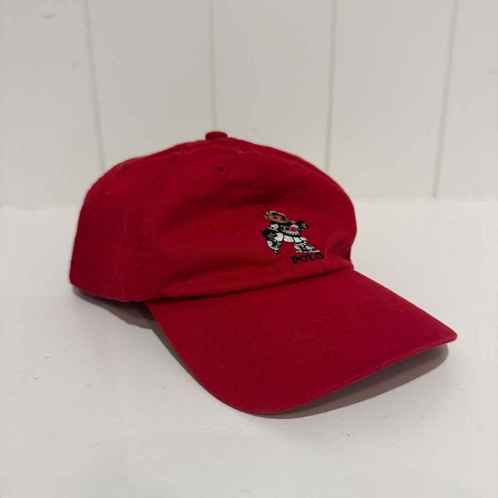 Polo Ralph Lauren Red Ski Polo Bear Twill Baseball Cap Kids Size 4-6X
